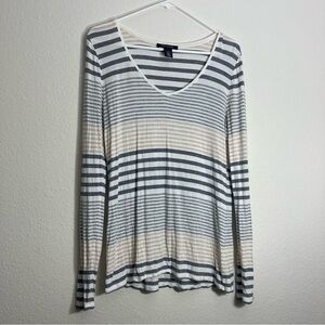 White House Black Market Striped Top - White/Cream/Grey - Medium